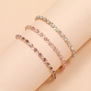 Set of 3 CZ Tennis Anklet, Ice Blue CZ Anklet, Rose Tennis Anklet, Violet Anklet